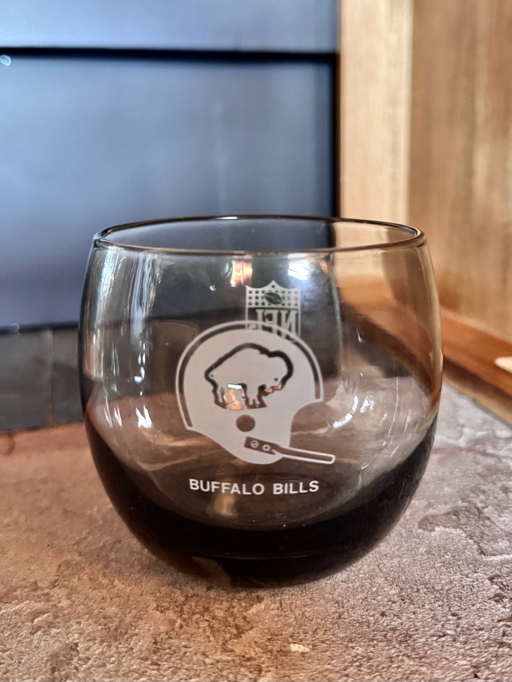 Vintage 1970s Buffalo Bills Smokey Gray Roly Poly Rocks Glass